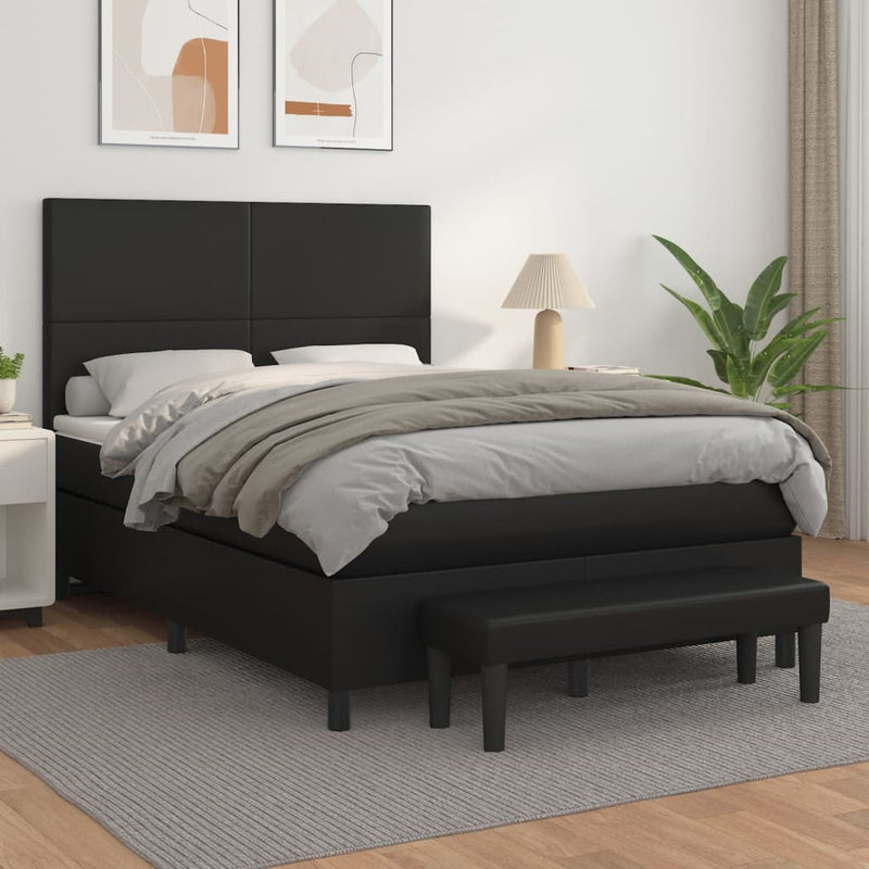 Box Spring Bed with Mattress Black 153x203 cm Queen Size Faux Leather