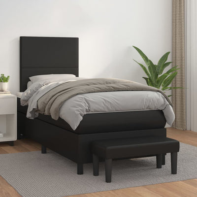 Box Spring Bed with Mattress Black 106x203 cm King Single Size Faux Leather