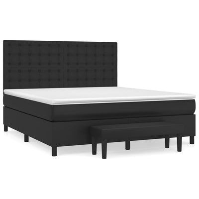 Box Spring Bed with Mattress Black 153x203 cm Queen Size Faux Leather