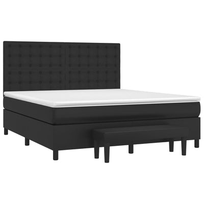 Box Spring Bed with Mattress Black 153x203 cm Queen Size Faux Leather