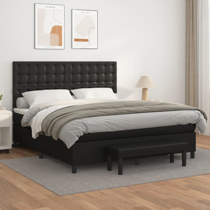 Box Spring Bed with Mattress Black 153x203 cm Queen Size Faux Leather