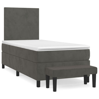 Box Spring Bed with Mattress Dark Grey 106x203 cm King Single Size Velvet