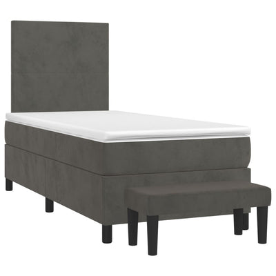 Box Spring Bed with Mattress Dark Grey 106x203 cm King Single Size Velvet