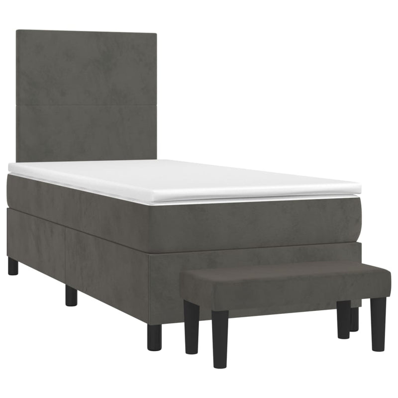 Box Spring Bed with Mattress Dark Grey 106x203 cm King Single Size Velvet