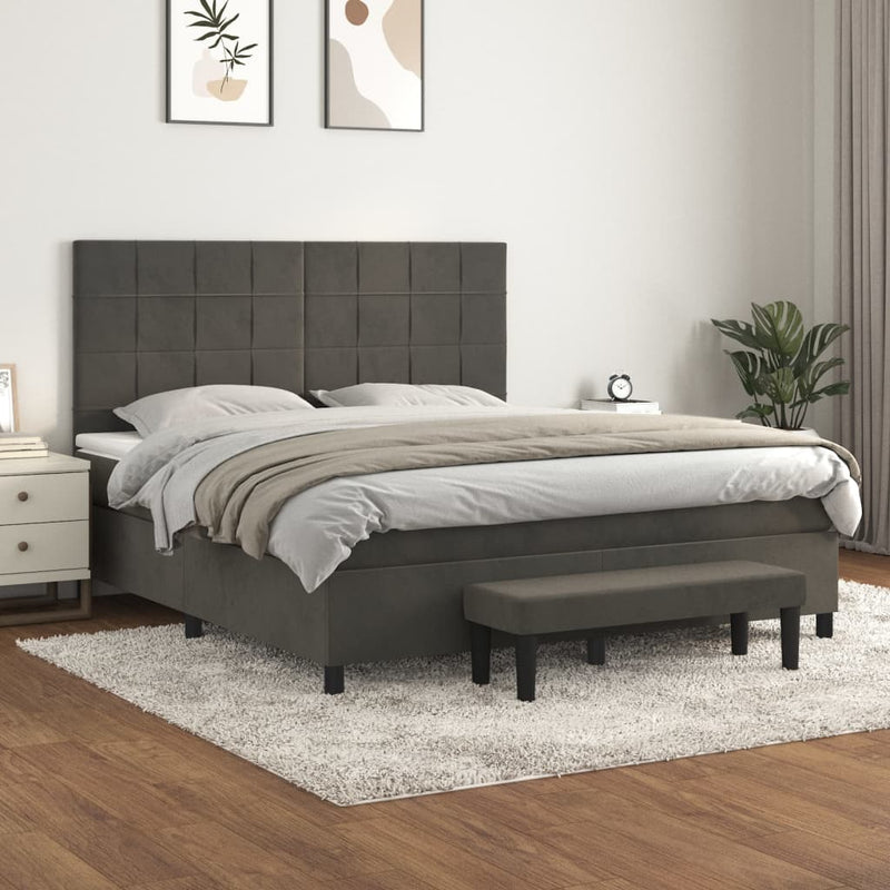 Box Spring Bed with Mattress Dark Grey 153x203 cm Queen Size Velvet