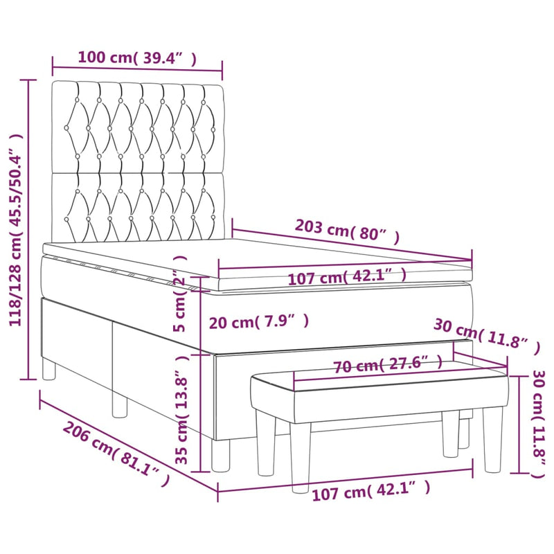 Box Spring Bed with Mattress Dark Grey 106x203 cm King Single Size Velvet