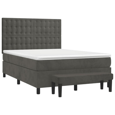 Box Spring Bed with Mattress Dark Grey 137x187 cm Double Size Velvet