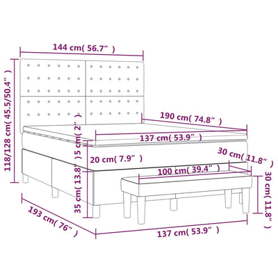 Box Spring Bed with Mattress Dark Grey 137x187 cm Double Size Velvet