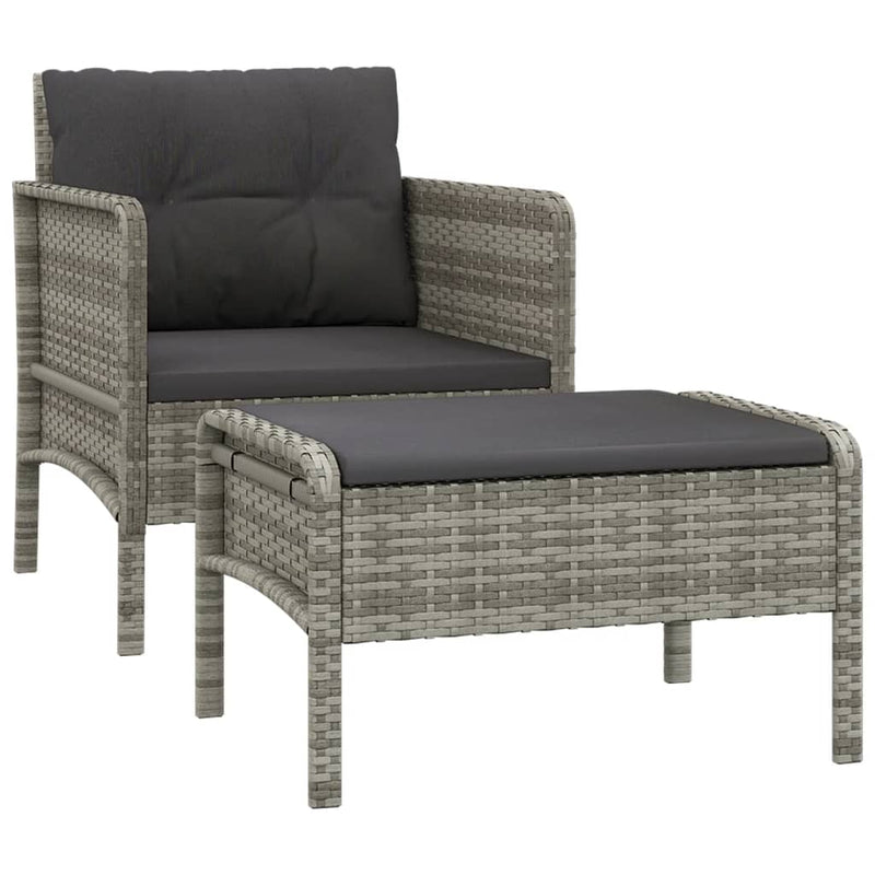 2 Piece Garden Lounge Set with Cushions Grey Poly Rattan