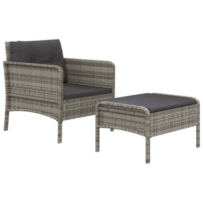 2 Piece Garden Lounge Set with Cushions Grey Poly Rattan