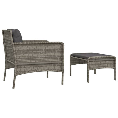 2 Piece Garden Lounge Set with Cushions Grey Poly Rattan