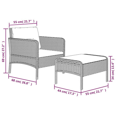 2 Piece Garden Lounge Set with Cushions Grey Poly Rattan