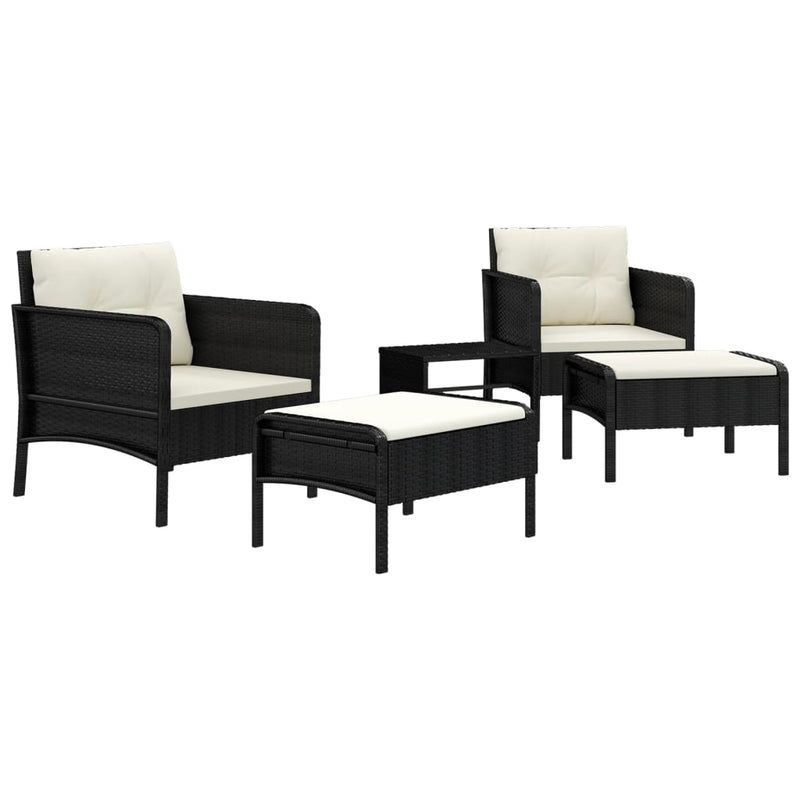 5 Piece Garden Lounge Set with Cushions Black Poly Rattan