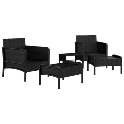 5 Piece Garden Lounge Set with Cushions Black Poly Rattan