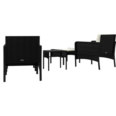 5 Piece Garden Lounge Set with Cushions Black Poly Rattan