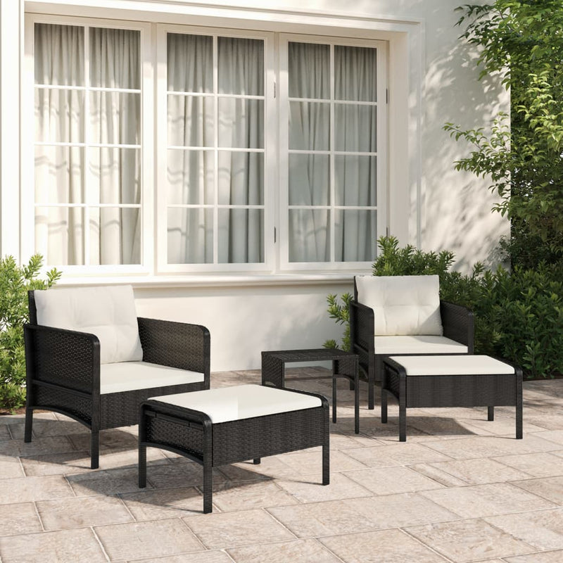 5 Piece Garden Lounge Set with Cushions Black Poly Rattan