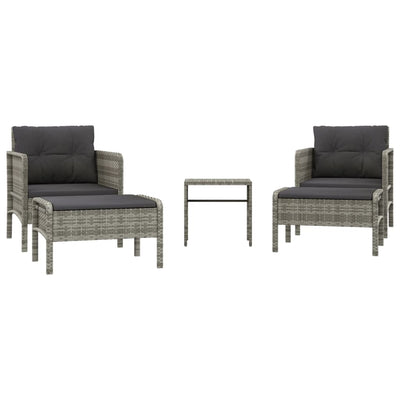 5 Piece Garden Lounge Set with Cushions Grey Poly Rattan