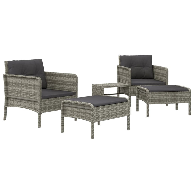 5 Piece Garden Lounge Set with Cushions Grey Poly Rattan