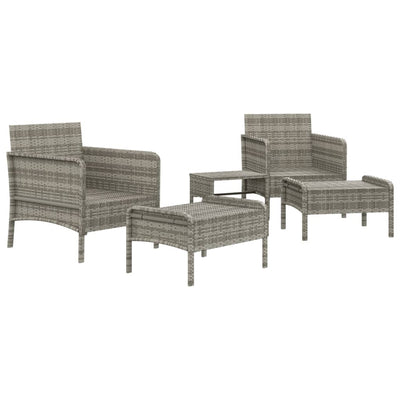 5 Piece Garden Lounge Set with Cushions Grey Poly Rattan