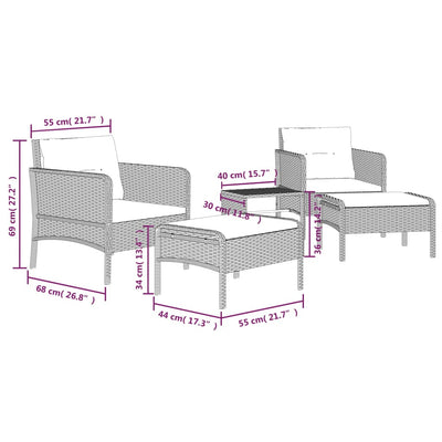 5 Piece Garden Lounge Set with Cushions Grey Poly Rattan