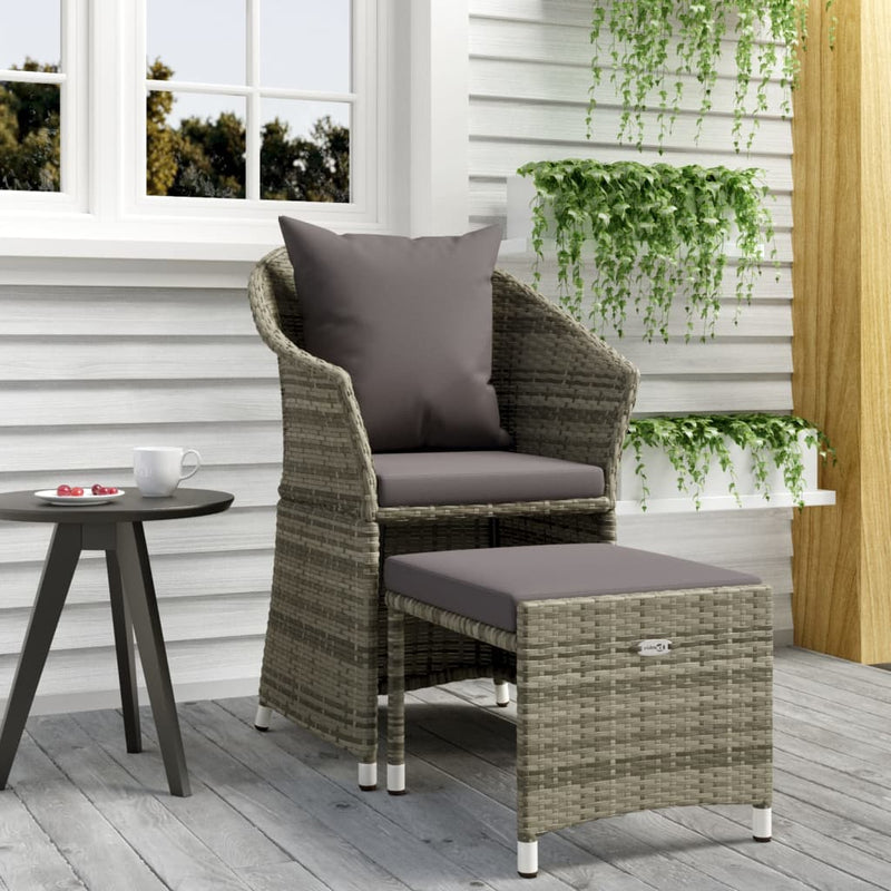 2 Piece Garden Lounge Set with Cushions Grey Poly Rattan