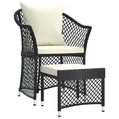 2 Piece Garden Lounge Set with Cushions Black Poly Rattan