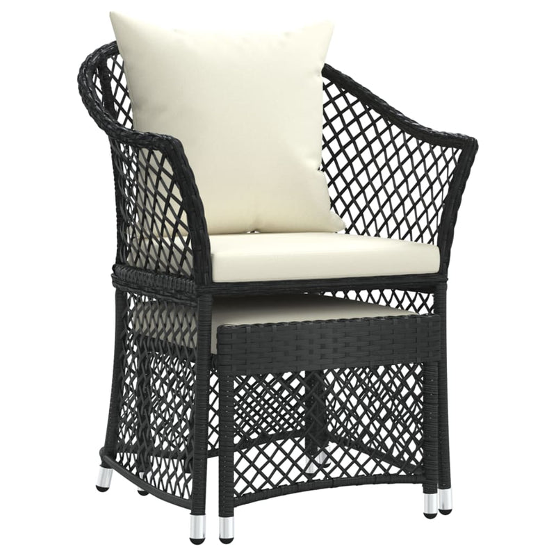 2 Piece Garden Lounge Set with Cushions Black Poly Rattan