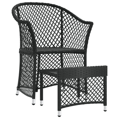 2 Piece Garden Lounge Set with Cushions Black Poly Rattan