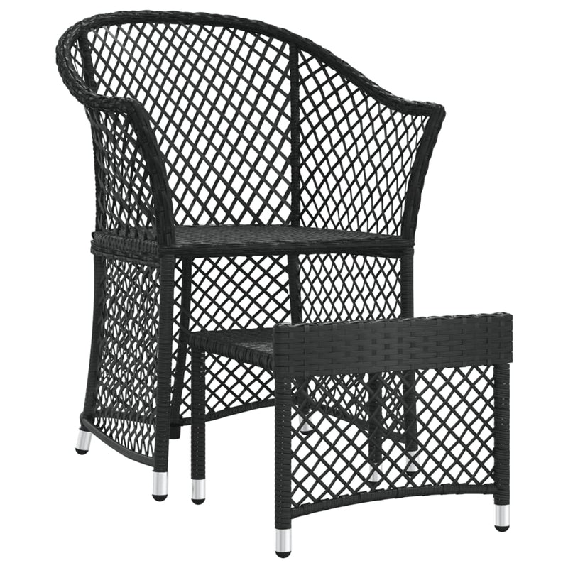 2 Piece Garden Lounge Set with Cushions Black Poly Rattan