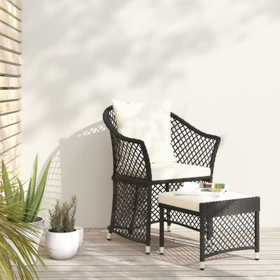 2 Piece Garden Lounge Set with Cushions Black Poly Rattan