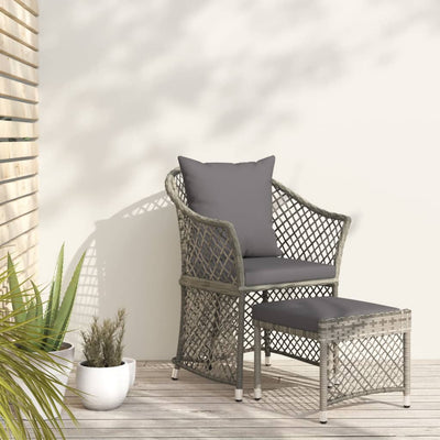 2 Piece Garden Lounge Set with Cushions Grey Poly Rattan