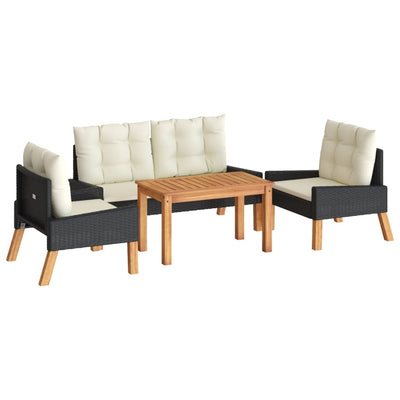 4 Piece Garden Lounge Set with Cushions Poly Rattan&Solid Wood