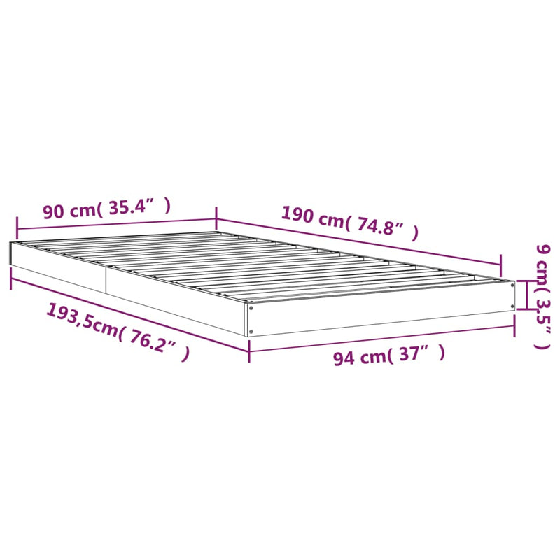 Bed Frame without Mattress 90x190 cm Solid Wood Pine