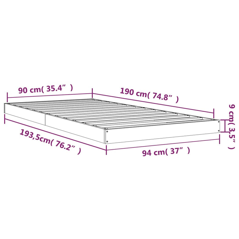 Bed Frame without Mattress White 90x190 cm Solid Wood Pine