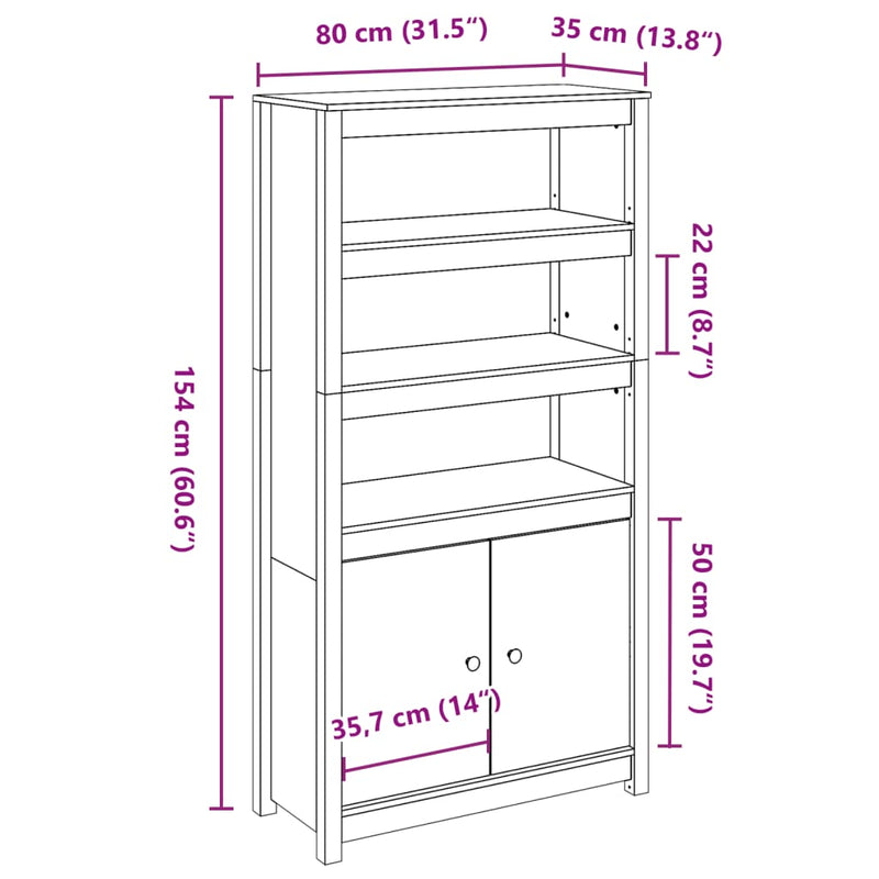 Highboard White 80x35x154 cm Solid Wood Pine