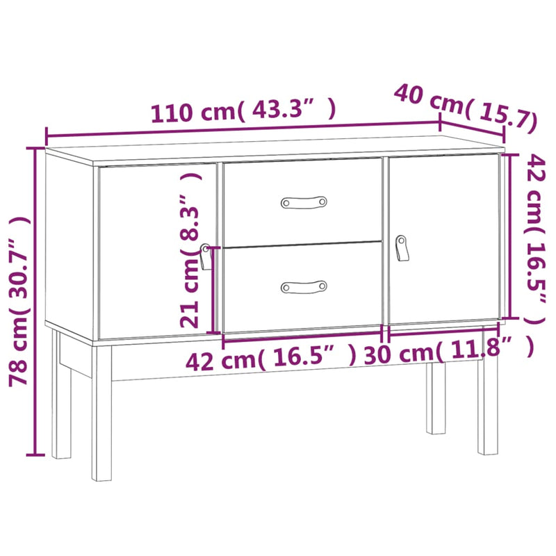 Sideboard White 110x40x78 cm Solid Wood Pine