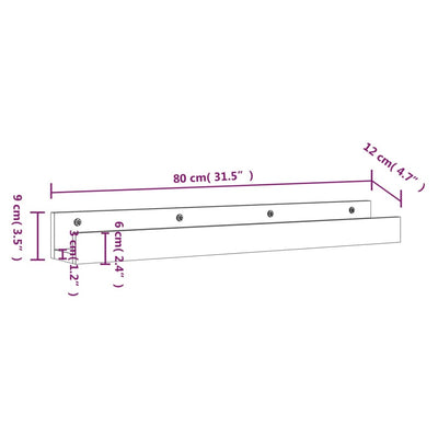 Wall Shelves 2 pcs 80x12x9 cm Solid Wood Pine