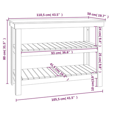 Work Bench 110.5x50x80 cm Solid Wood Pine