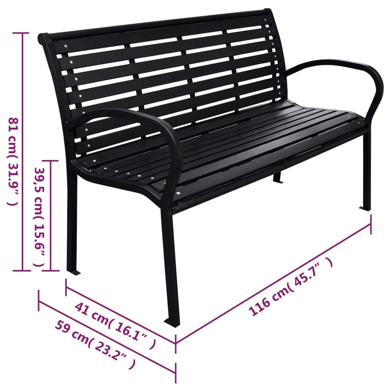 Garden Bench Black 116 cm Steel and WPC