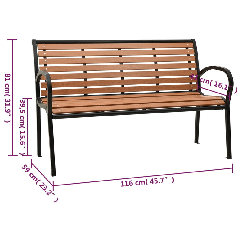 Garden Bench Black and Brown 116 cm Steel and WPC