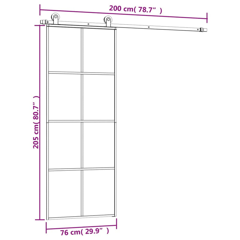 Sliding Door with Hardware Set 76x205 cm ESG Glass&Aluminium