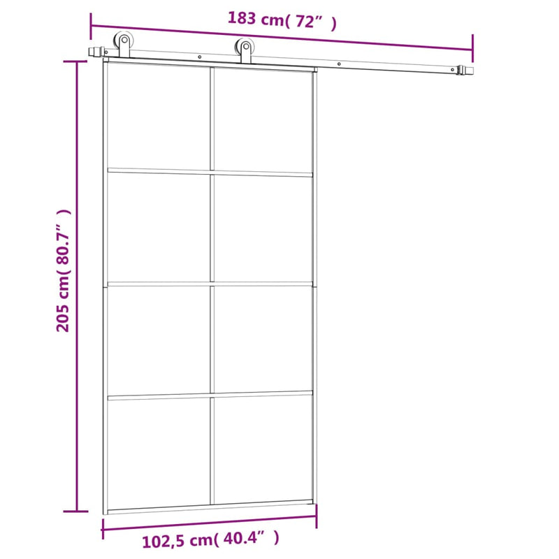 Sliding Door with Hardware Set 102.5x205 cm ESG Glass&Aluminium