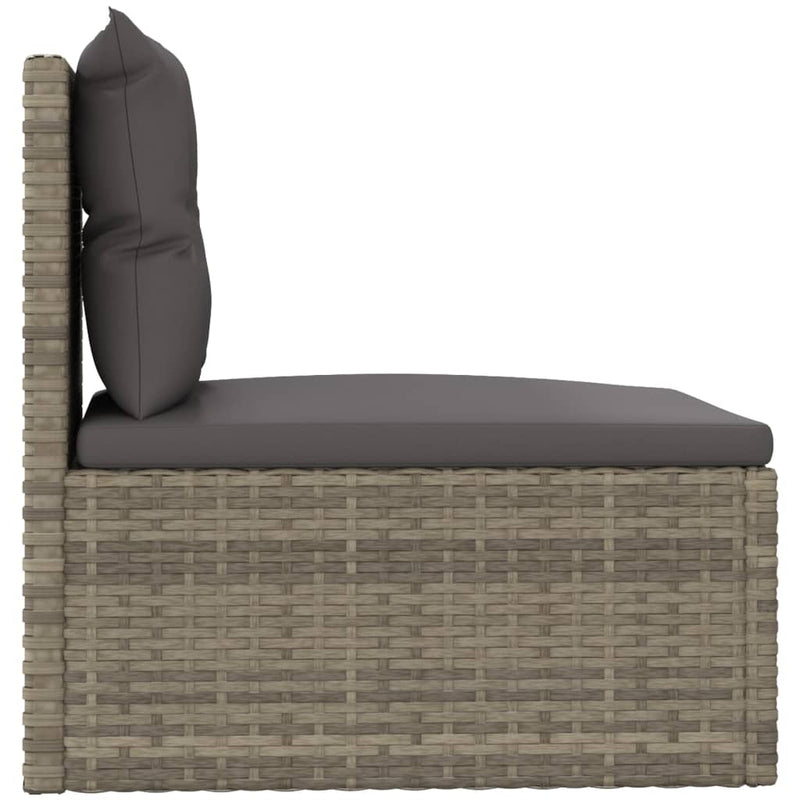 Garden Middle Sofa with Cushions Grey Poly Rattan