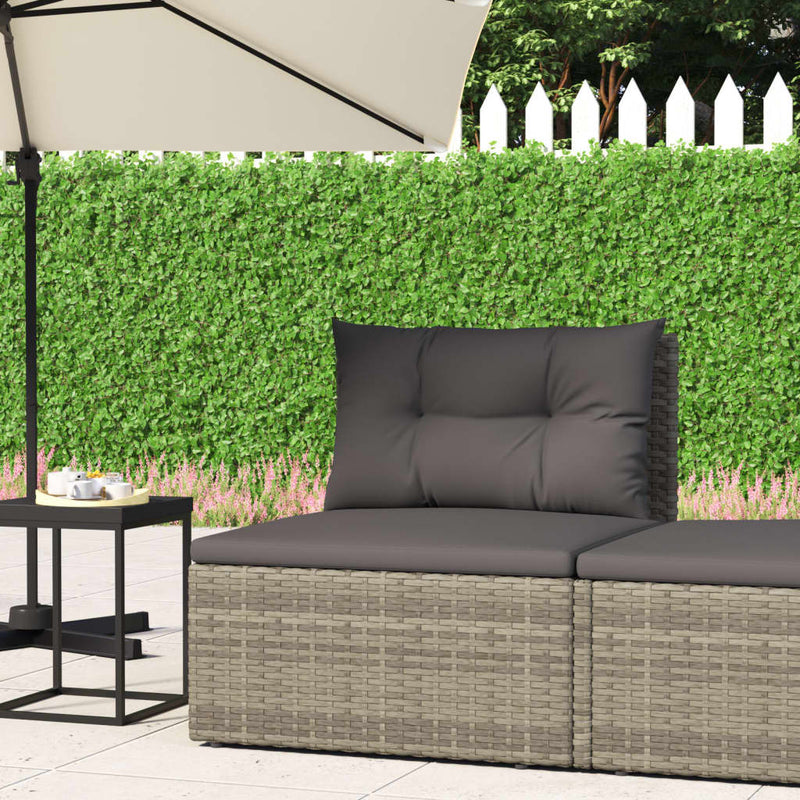 Garden Middle Sofa with Cushions Grey Poly Rattan