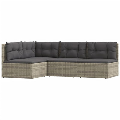 4 Piece Garden Lounge Set with Cushions Grey Poly Rattan