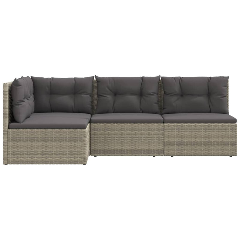 4 Piece Garden Lounge Set with Cushions Grey Poly Rattan