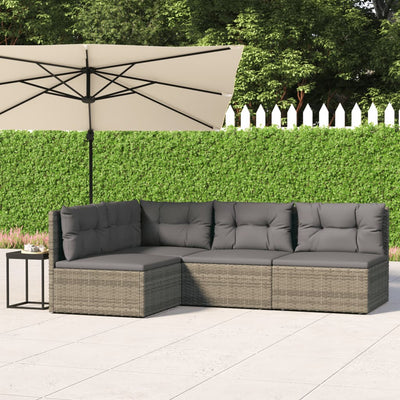 4 Piece Garden Lounge Set with Cushions Grey Poly Rattan