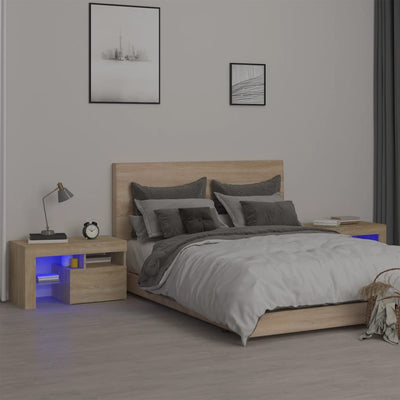 Bedside Cabinets 2 pcs with LED Lights Sonoma Oak 70x36.5x40 cm
