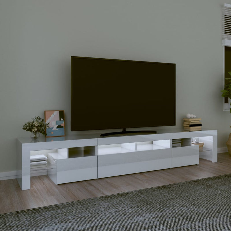 TV Cabinet with LED Lights High Gloss White 230x36.5x40 cm