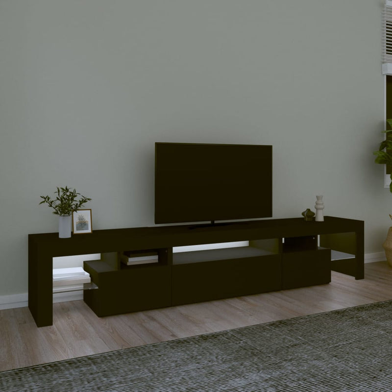 TV Cabinet with LED Lights Black 215x36.5x40 cm